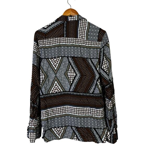 Zara Long Sleeve Button Down Shirt Me S Brown Geometric Abstract Retro Indie - Picture 4 of 5